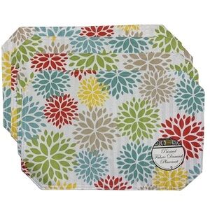 Placemats Printed Fabric Damask Reversible Flower Power 12 X 18 in Set of 4
